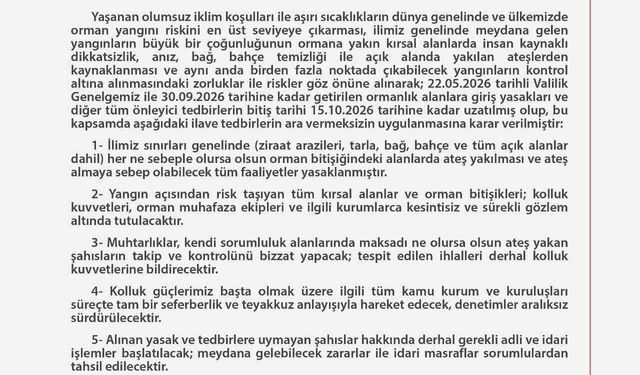 Ankara'da orman yangınlarının önlenmesine yönelik tedbirler 15 Ekim tarihine kadar uzatıldı