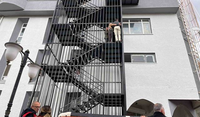 Tarihi çarşının merdivenlerine çıktı, korkulu anlar yaşattı